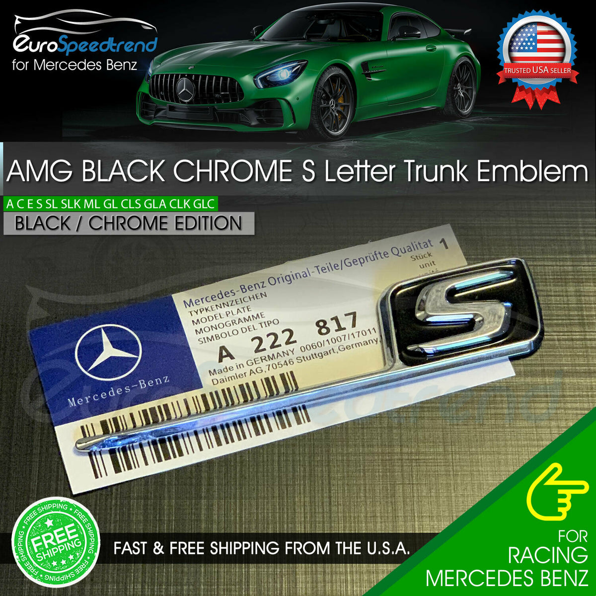 AMG Emblem Chrome Rear Trunk Letter Logo OEM 3D Badge for Mercedes