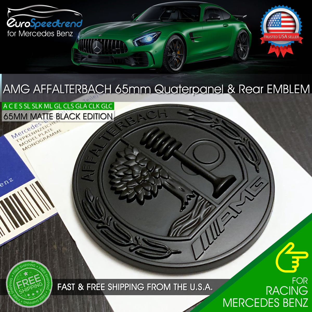 AMG Affalterbach Matte Black Emblem 3D Quarterpanel Side Trunk Badge B