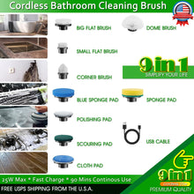 Load image into Gallery viewer, Cordless Electric Spin Scrubber Extendable Handle 9 Cleaner Brush 2 Speed Power
