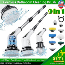 Load image into Gallery viewer, Cordless Electric Spin Scrubber Extendable Handle 9 Cleaner Brush 2 Speed Power
