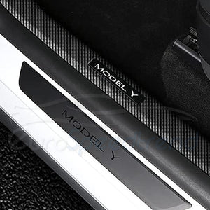 Carbon Look Door Sill Protector Tesla Model Y Accessories 5 Seater Front Rear