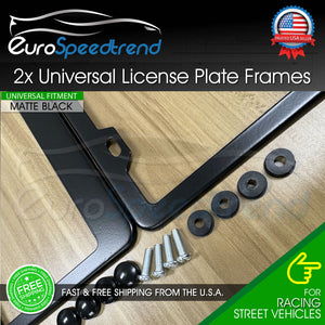 Matte Black License Plate Frame Cover Front & Rear Stainless Steel Metal NO RUST