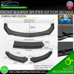 Universal Carbon Fiber Look Sedan Front Lip Bumper Splitter Spoiler Car Body Kit