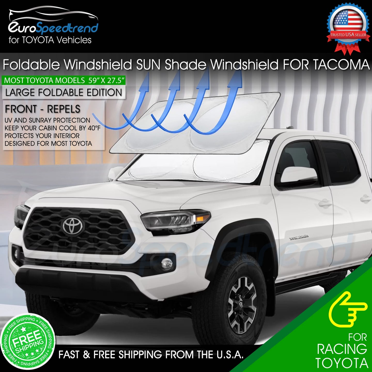 Front Windshield Sun Shade For Toyota Tacoma UV Foldable Visor Cover 4Runner Car