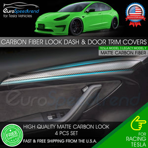 For Tesla Model 3 Y Matte Carbon Fiber Look Dashboard and Door Panel Trim Cover