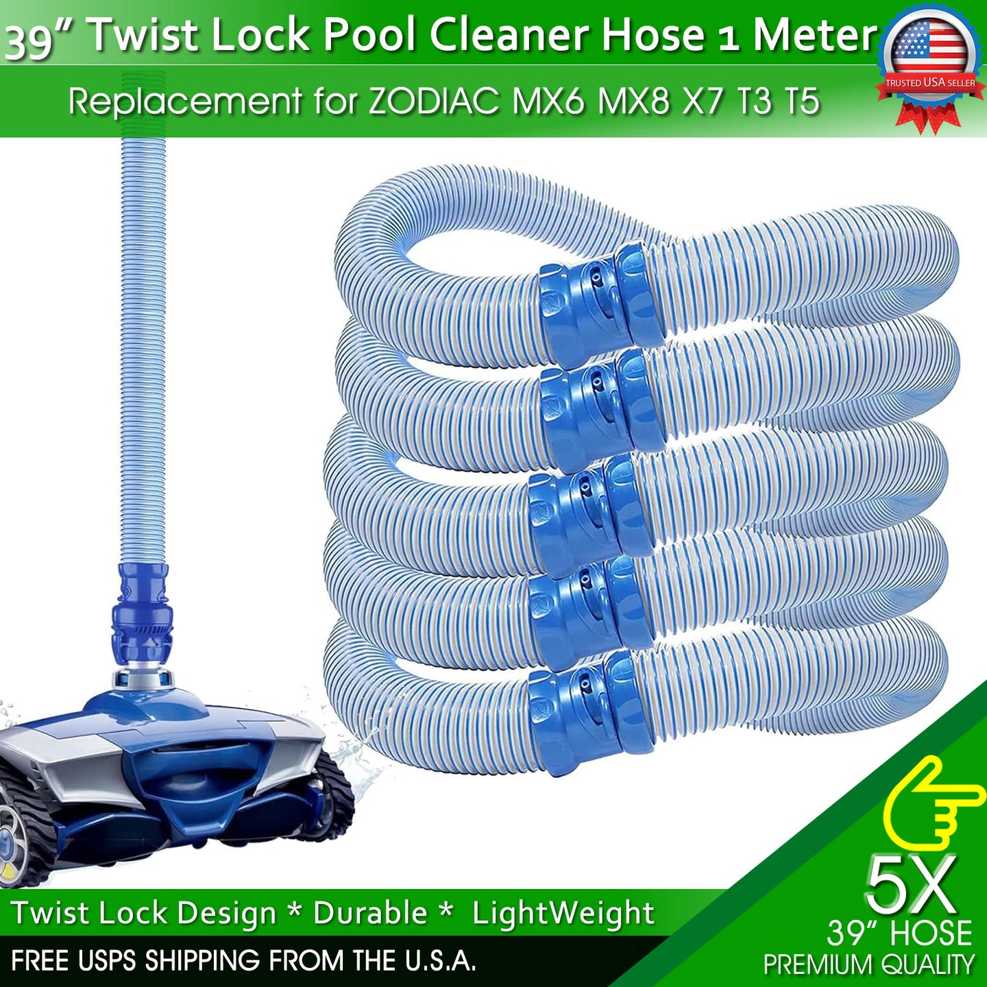 Twist Lock Hose For Zodiac Swimming Pool Cleaner MX6 MX8 X7 T3 T5 Baracuda 39