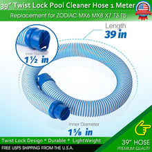 Load image into Gallery viewer, Twist Lock Hose For Zodiac Swimming Pool Cleaner MX6 MX8 X7 T3 T5 Baracuda 39&quot;
