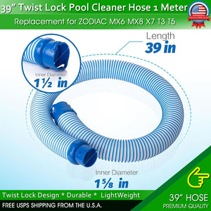 Twist Lock Hose For Zodiac Swimming Pool Cleaner MX6 MX8 X7 T3 T5 Baracuda 39"