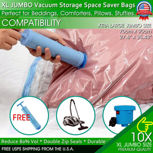 Jumbo Vacuum Storage Bags XL XXL Bedding Clothes Travel Space Saver w/ Hand Pump