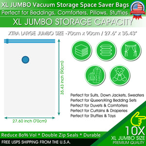 Jumbo Vacuum Storage Bags XL XXL Bedding Clothes Travel Space Saver w/ Hand Pump