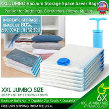 Load image into Gallery viewer, Jumbo Vacuum Storage Bags XL XXL Bedding Clothes Travel Space Saver w/ Hand Pump
