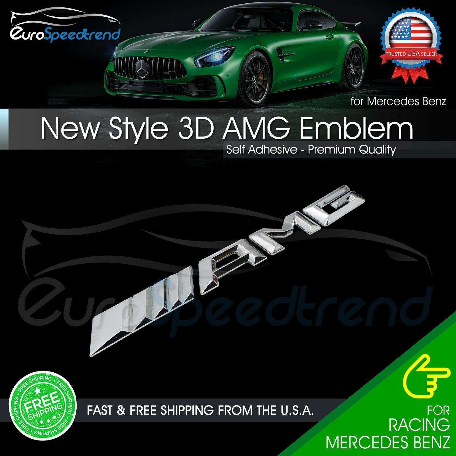 Chrome AMG Trunk Emblem Rear OEM 3D Badge 2015+ Mercedes Benz A C E S