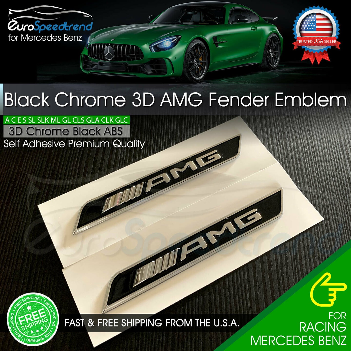 Mercedes Benz AMG Side Emblem Black Chrome Fender Badge 3D GLE C E S C