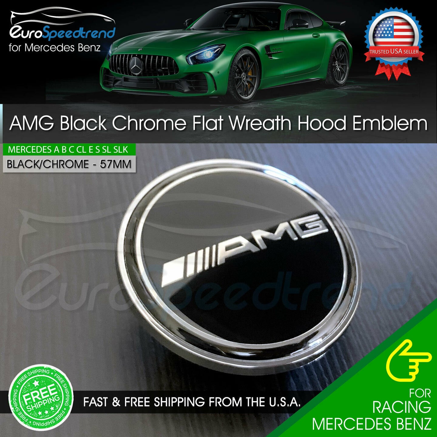 Mercedes Benz Blue & Silver Flat Front Hood Emblem AMG Badge Logo LAUREL  OEM