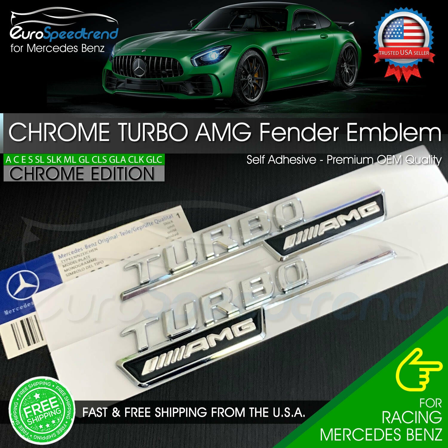 Turbo AMG Emblem OEM 2017+ Mercedes Benz AMG Side Fender Chrome 3D CLA
