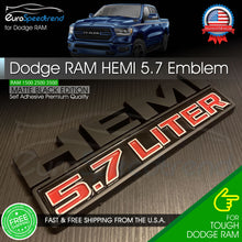 Load image into Gallery viewer, Hemi 5.7 Liter Emblem Matte Black Badge for Dodge Ram 1500 2500 3500 Charger 2X
