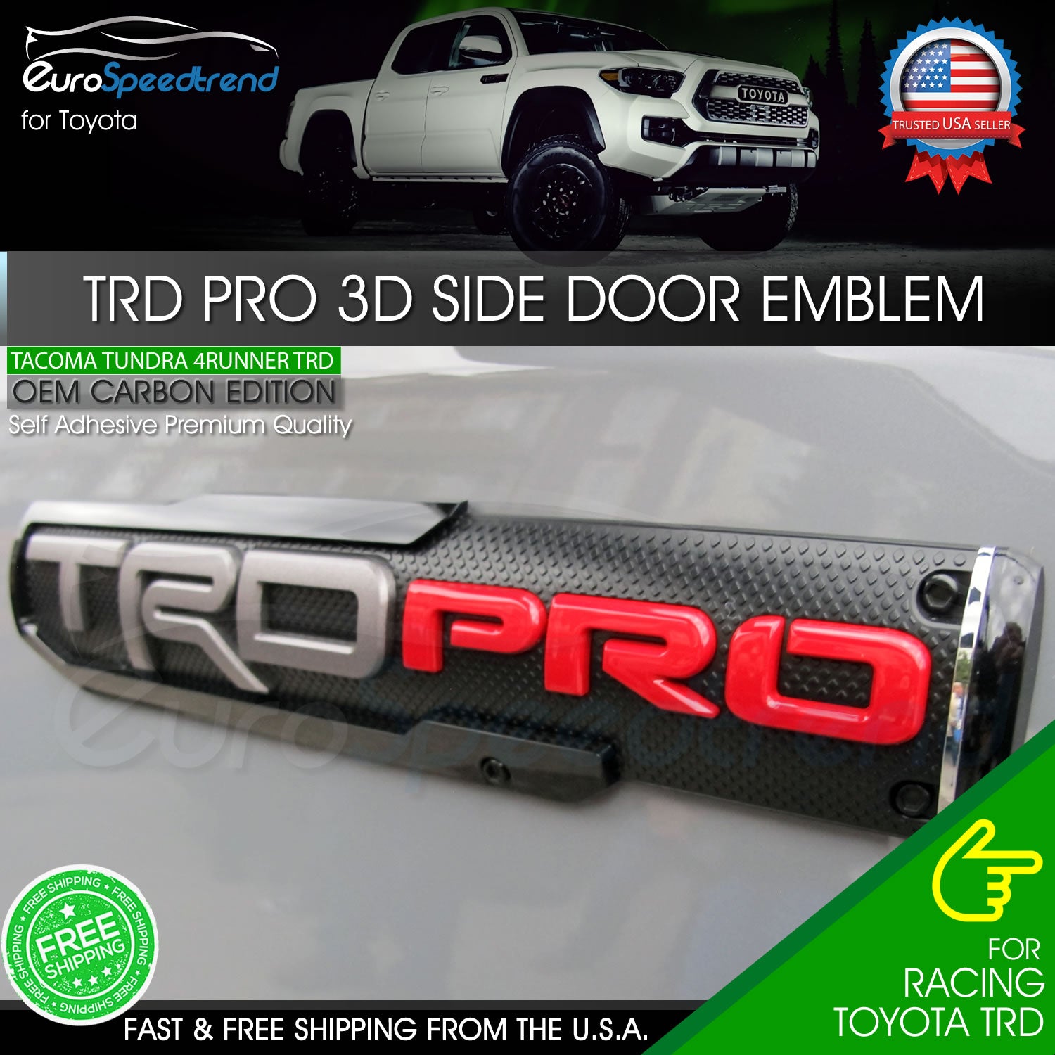 TRD PRO Emblem Tacoma Door Side Fender OEM 3D Badge Nameplate Toyota T