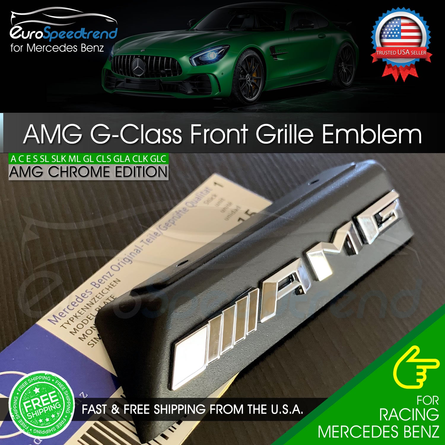 G63 G65 AMG Front Grille Emblem Mercedes Benz Radiator Chrome Badge G